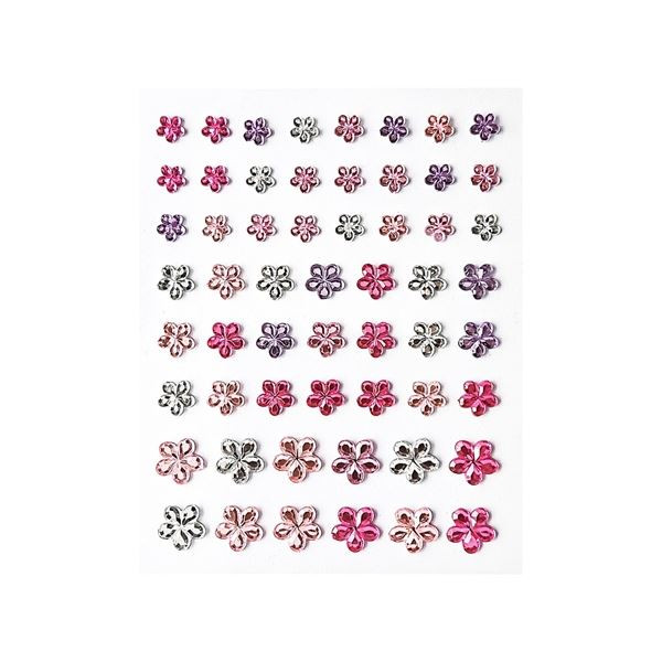 Samolepicí dekor.kamínky - květiny,růžové,57 ks