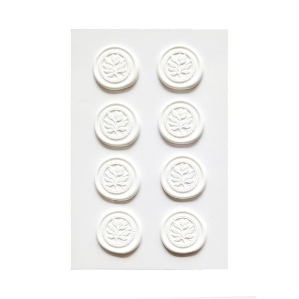 Dekorativní samolep. vosk. pečetě-listy, bílé, 8ks