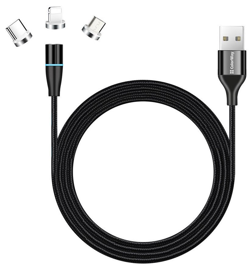 Colorway Nabíjecí Kabel 3v1 Lightning+MicroUSB+USB-C/ Magnetic/ 2.4A/ Nylon/ Quick Charge 3.0/ 1m