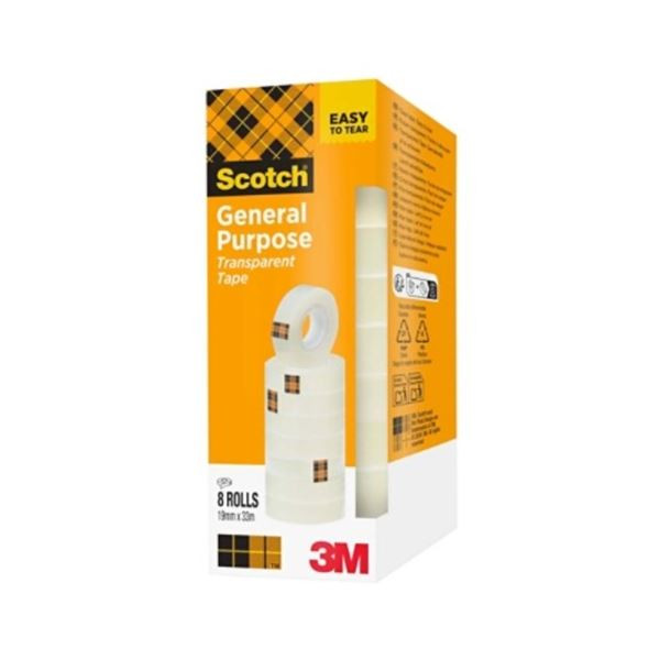 Scotch® Průhledná páska 508, 19 mm × 33 m, 8 ks