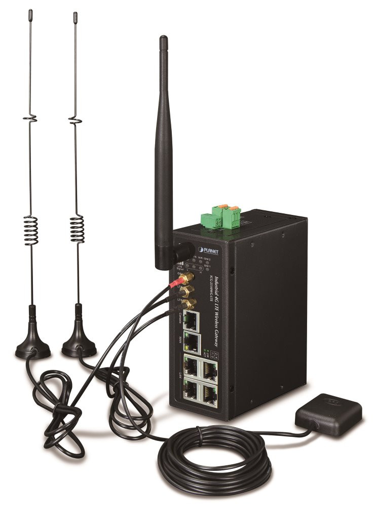 Planet IoT/M2M průmyslová brána, 1xWAN+3xLAN 1Gb, 2xLTE, WiFi ac, GPS, 3xCOM, I/O, DIN, IP30, -36/+75C, 9-36VDC