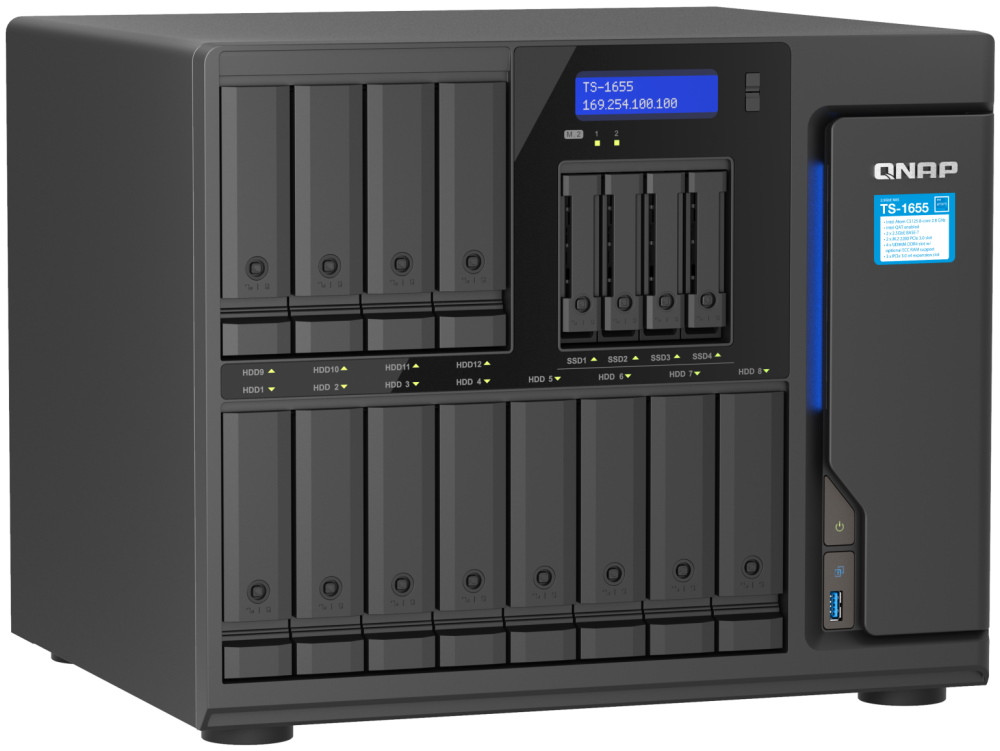 QNAP TS-1655-8G   12x 3,5"+ 4x 2,5" SATA, 8GB RAM, 2x M.2 NVMe slot, 2x 2,5GbE, 3x PCIe