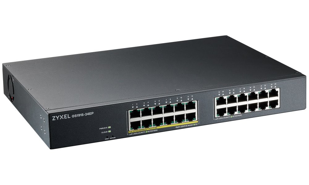 ZyXEL GS1915-24EP, 24-port GbE, 12 port PoE, 130 Watt 802.3at, rackmount, Smart hybrid mode Switch, standalone or Nebula