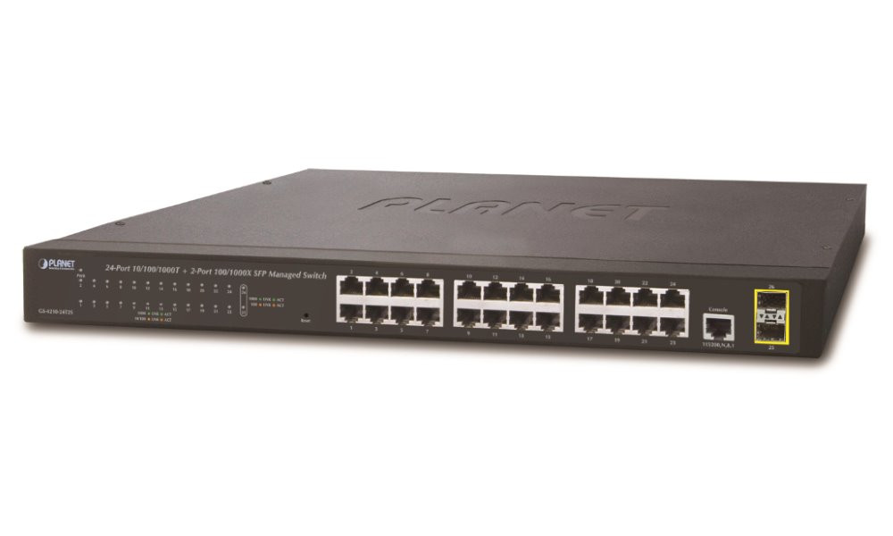 Planet GS-4210-24T2S L2 switch, 24x1Gb, 2x1Gb SFP, QoS, fanless