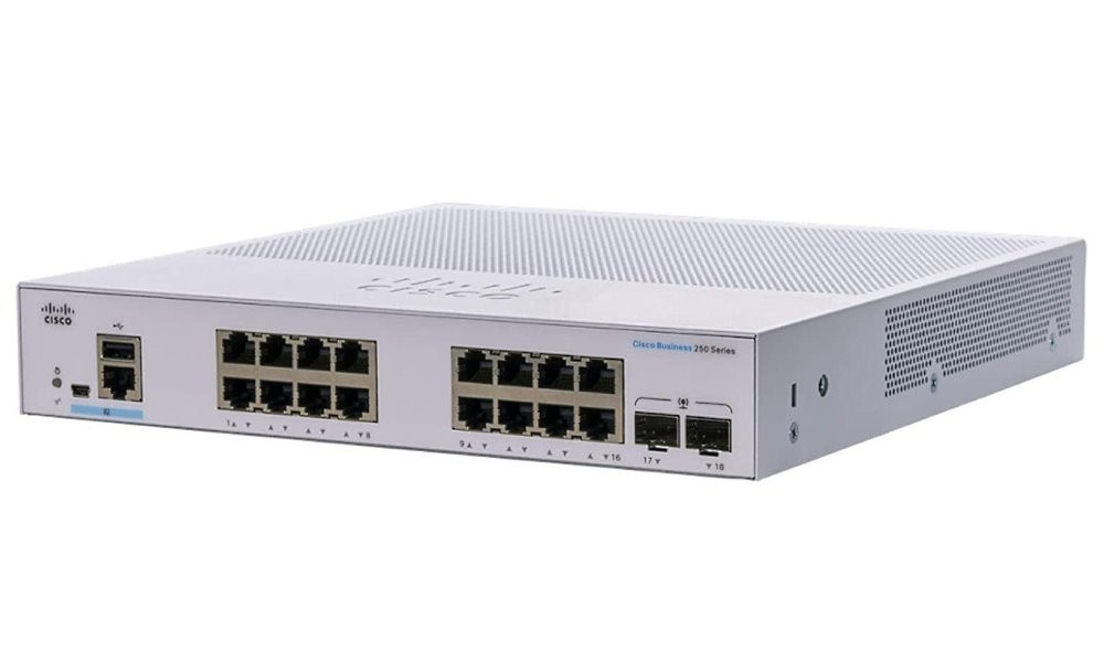 Cisco CBS250-16T-2G-EU 16-port GE Smart Switch, 16x GbE RJ-45, 2x 1G SFP, fanless, REFRESH