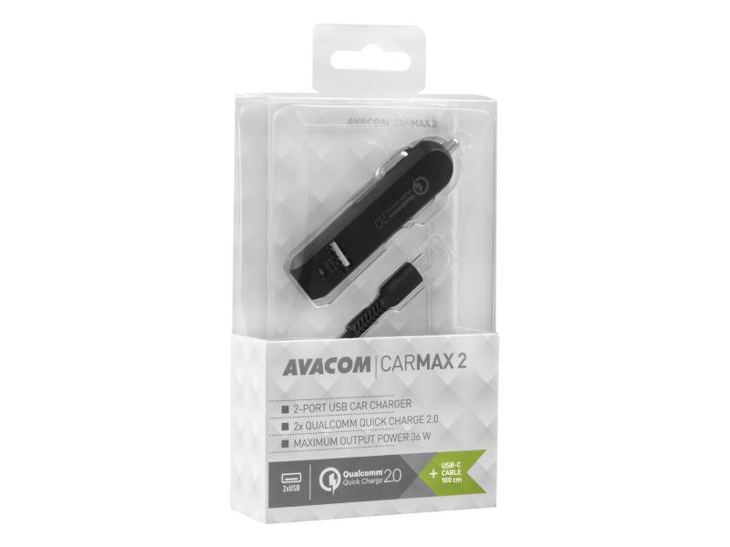 AVACOM CarMAX 2 nabíječka do auta 2x Qualcomm Quick Charge 2.0, černá, barva (USB-C kabel)