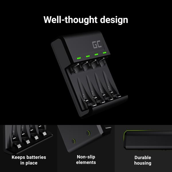 Green Cell GC VitalCharger Ni-MH AA a AAA baterie nabíječka s Micro USB a USB-C port
