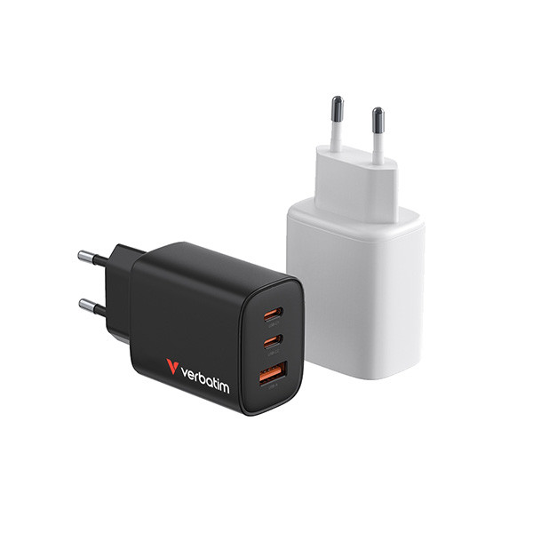 Verbatim Essentials, GaN nabíječka do sítě USB-A QC 3.0, 2 USB-C PD 3.0, bílá, 65W