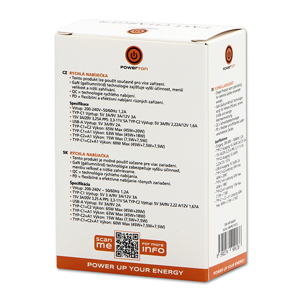 Powerton ENERGY VOLTIX Síťový adaptér 65W, 3 porty, USB-C, USB-A