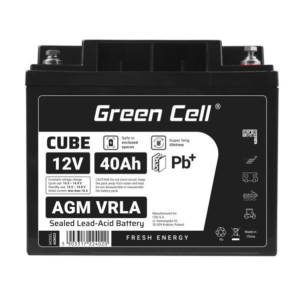 Green Cell CUBE AGM IP54 12V 40Ah VRLA baterie Gel deep cycle skůtr mower loď barge mower traktor fishing loď