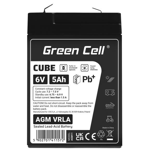 Green Cell CUBE AGM IP54 6V 5Ah VRLA baterie Gel deep cycle pro kids alarm systems