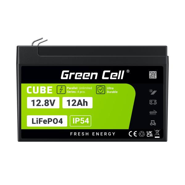 Green Cell CUBE LiFePO4 12Ah 12.8V 153.6Wh lithium Iron fosfátová baterie pro invalidní vozík, hračky,