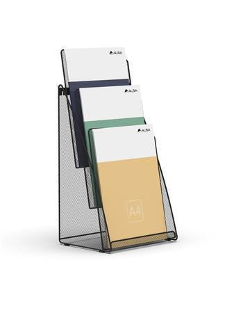 Držák na katalogy, černá, stolní, A4, na výšku, 3 oddíly, drátěný, ALBA MESHPREZA4 N
