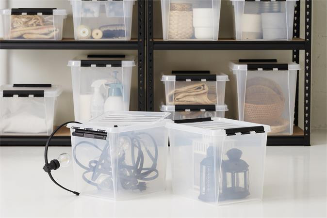 Úložný box "Classic 16", průhledný, plast, 25 l, černé úchytky, SMARTSTORE 3493070