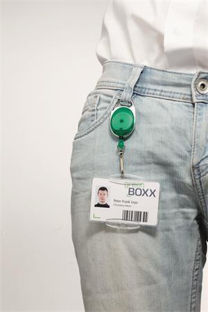 Držák jmenovek "Style", zelená, výsuvný, karabina, DURABLE 832705