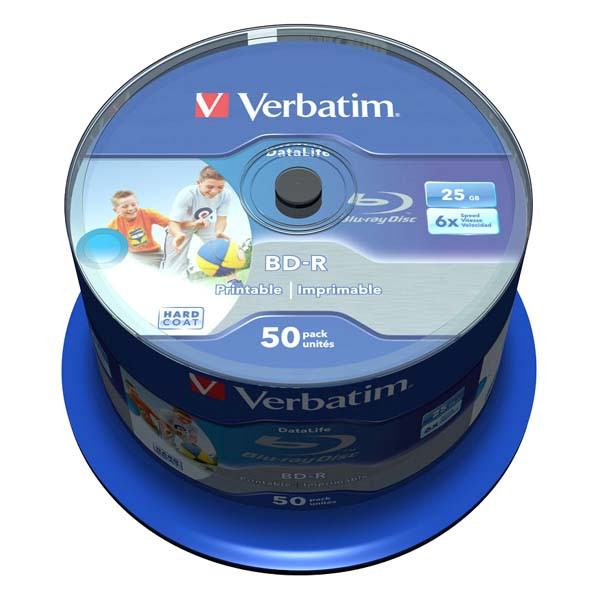 Verbatim BD-R SL, Hard Coat protective layer Wide Inkjet Printable, 25GB, Spindle, 43812, 6x, 50-pack, pro archivaci dat