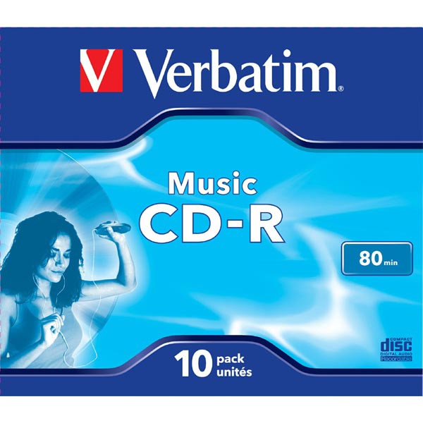 Verbatim CD-R Audio, 43365, Music CD-R, 10-pack, 16x, 80min., 12cm, bez možnosti potisku, jewel box, pro archivaci dat
