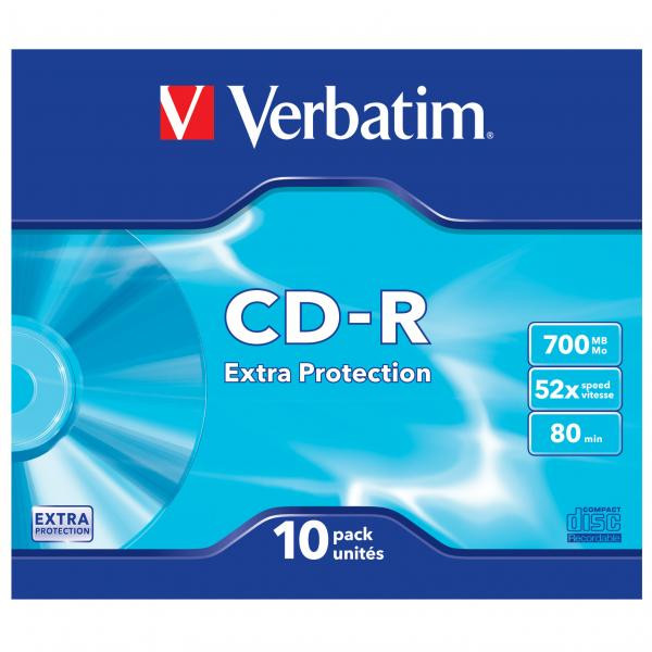 Verbatim CD-R, 43415, Extra Protection, 10-pack, 700MB, 52x, 80min., 12cm, bez možnosti potisku, slim box, PROMO, pro archivaci da