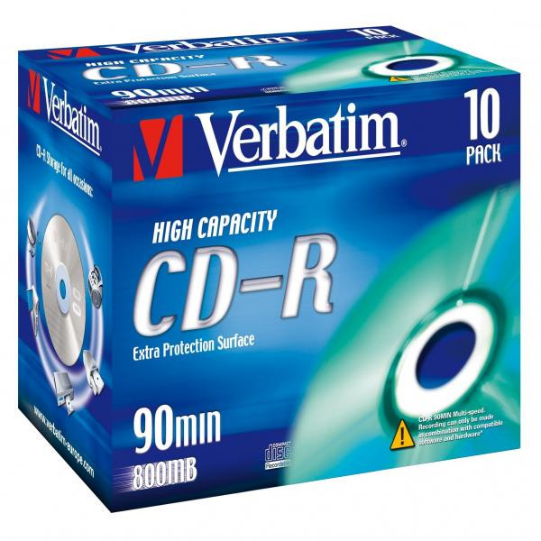 Verbatim CD-R, 43428, High Capacity, 10-pack, 800MB, 40x, 90min., 12cm, bez možnosti potisku, jewel box, pro archivaci dat