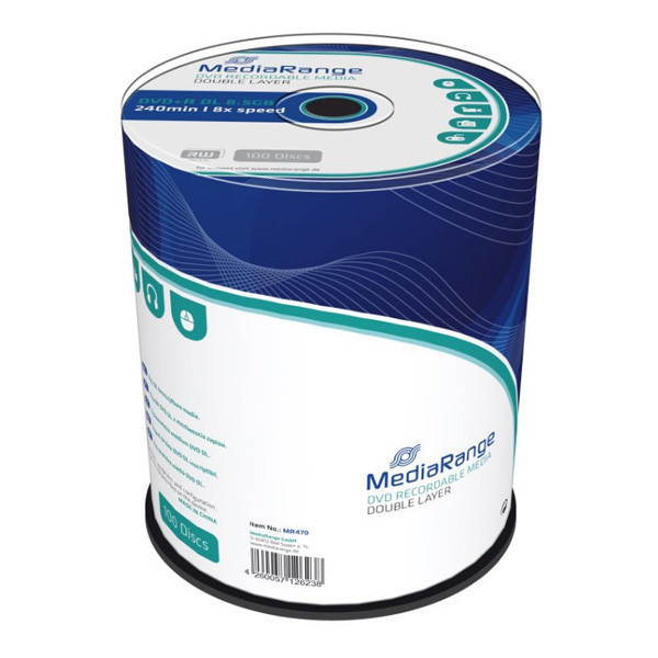 Mediarange DVD+R, MR470, 8.5GB, 8x, cake box, 100-pack, bez možnosti potisku, 12cm, Double Layer, pro archivaci dat