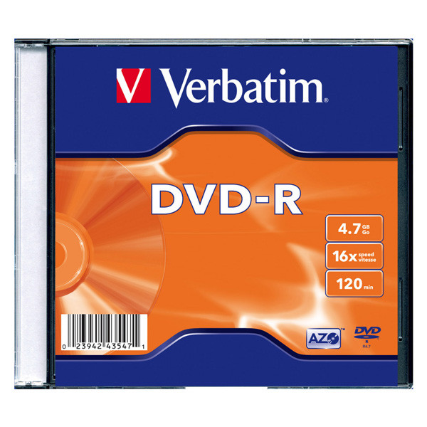 Verbatim DVD-R, Matt Silver, 43547, 4.7GB, 16x, slim box, 1 ks, bez možnosti potisku, 12cm, pro archivaci dat