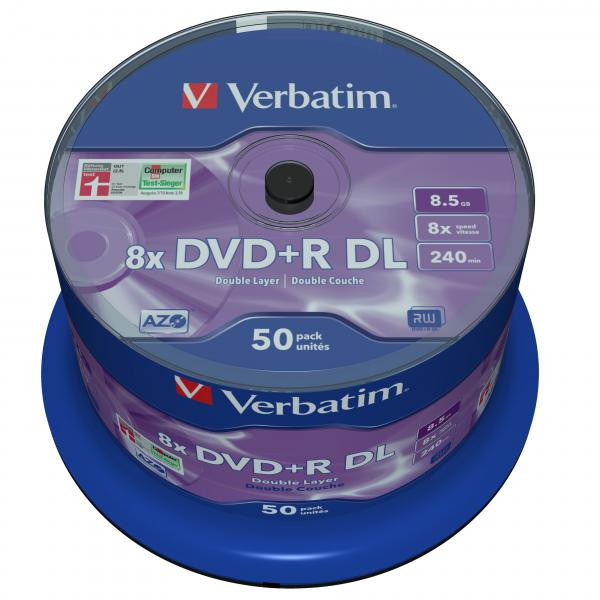 Verbatim DVD+R DL, Double Layer Matt Silver, 43758, 8.5GB, 8x, spindle, 50-pack, 12cm, pro archivaci dat