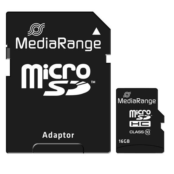 MediaRange Micro Secure Digital Card, 16GB, micro SDHC, MR958, UHS-I U1 (Class 10), s adaptérem