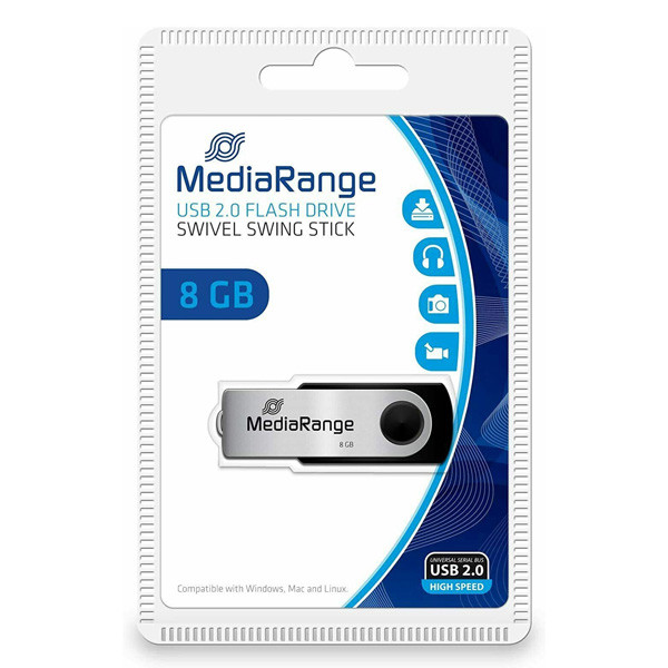 MediaRange USB flash disk, USB USB 2.0, 8GB, černý, MR908, USB-A