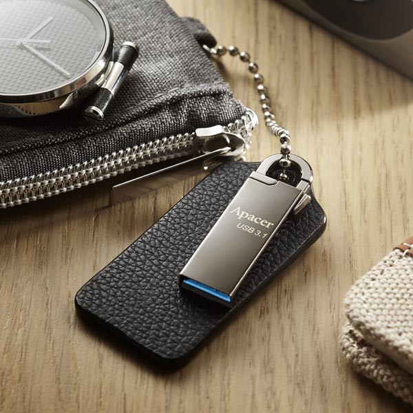 Apacer USB flash disk, USB 3.0, 16GB, AH15A, stříbrný, AP16GAH15AA-1, USB A, s karabinkou, DOPRODEJ