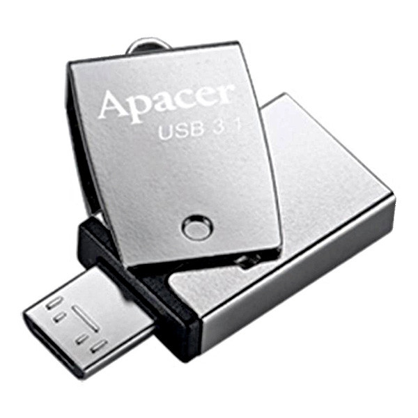 Apacer USB flash disk OTG, USB 3.0, 64GB, AH750, stříbrný, AP64GAH750S-1, USB A / USB Micro  B, s otočnou krytkou, DOPRODEJ