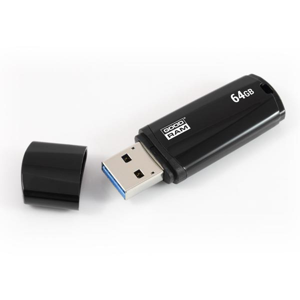 Goodram USB flash disk, USB 3.0, 64GB, UMM3, černý, UMM3-0640K0R11, USB A, s krytkou