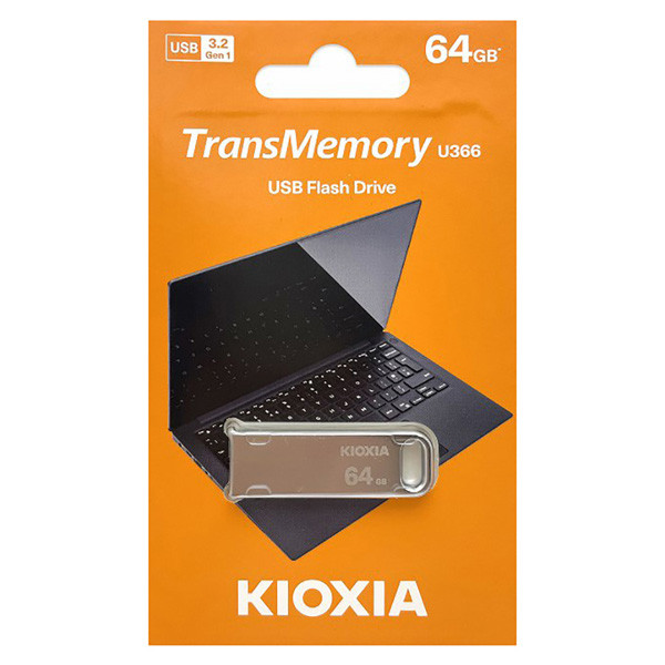 Kioxia USB flash disk, USB 3.0, 64GB, Biwako U366, Biwako U366, stříbrný, LU366S064GG4