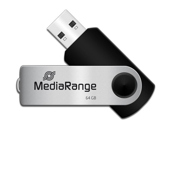 MediaRange USB flash disk, USB USB 2.0, 64GB, černý, MR912, USB A, swivel