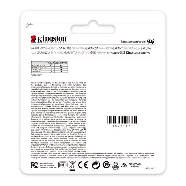 Kingston USB flash disk, USB 3.0, 128GB, DataTraveler(R) Kyson, stříbrný, DTKN/128GB, USB A, s poutkem