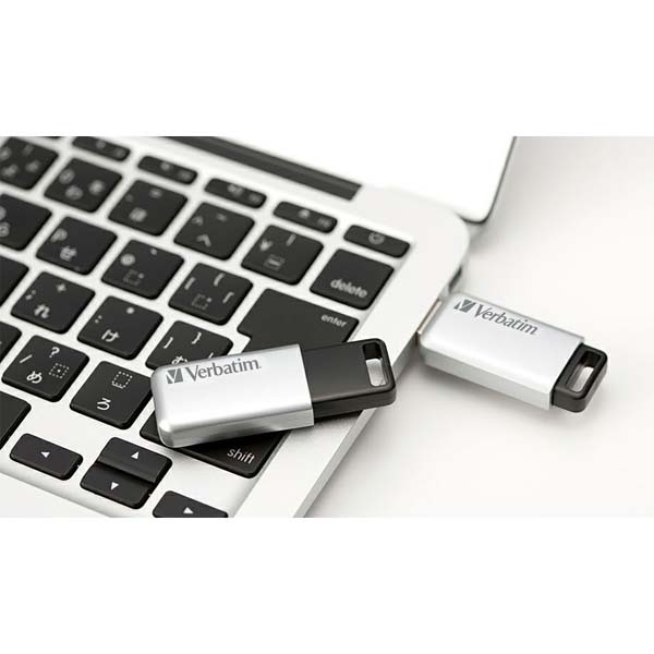 Verbatim USB flash disk, USB 3.0, 16GB, Secure Pro, Store N Go, stříbrný, 98664, USB A, AES 256-bit šifrování, s výsuvným konektor