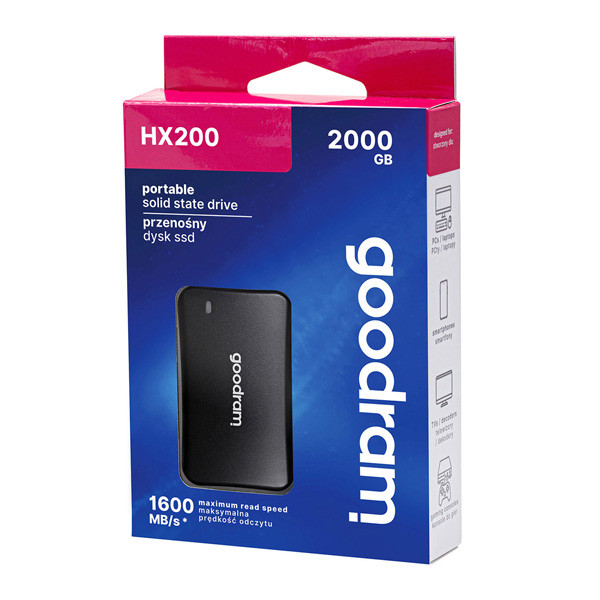 SSD Externí Goodram HX200, SSDPR-HX200-2K0, černý, USB-C