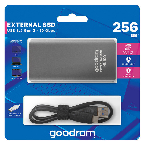SSD Externí Goodram HL100, SSDPR-HL100-256, 256GB, šedý, 2.5", USB-C