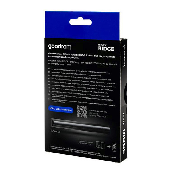 SSD Externí Goodram Move Ridge, SSDR-GMRE-512-K0, 512GB, černý, USB-C 3.2