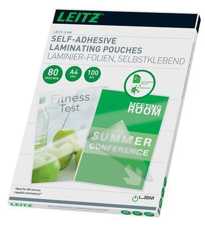 Laminovací fólie, 80 mikronů, A4, lesklá, samolepicí, 100 ks, LEITZ 33872