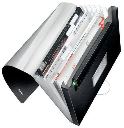 Aktovka s přihrádkami "Style", saténově černá, 6 částí, PP, A4, LEITZ