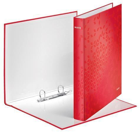 Kroužkový pořadač "Wow", červená, lesklý, 2 kroužky, 40 mm, A4, karton, LEITZ 42410026