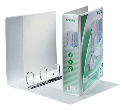 Kroužkový pořadač, bílá, 4 kroužky, 77 mm, A4 maxi, PP, LEITZ