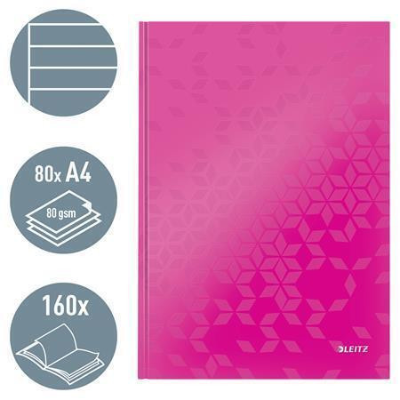 Zápisník "Wow", růžová, linkovaný, A4, 80 listů, lesklá, LEITZ