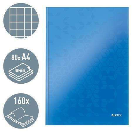 Zápisník "Wow", modrá, čtverečkovaný, A4, 80 listů, lesklá, LEITZ