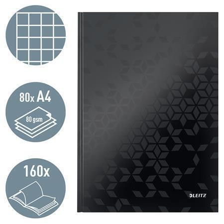 Zápisník "Wow", černá, čtverečkovaný, A4, tvrdé desky, 80 listů, LEITZ