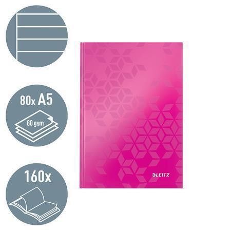 Zápisník "Wow", růžová, linkovaný, A5, 80 listů, s tvrdými deskami, LEITZ