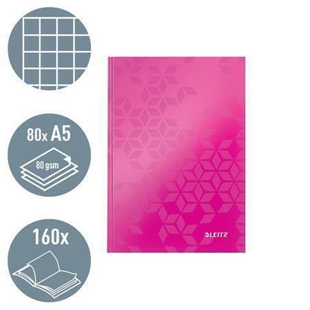 Zápisník "Wow", růžová, čtverečkovaný, A5, 80 listů, s tvrdými deskami, LEITZ