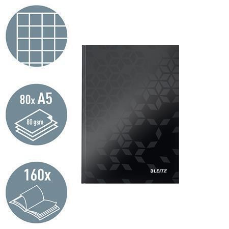Zápisník "Wow", černá, čtverečkovaný, A5, tvrdé desky, 80 listů, LEITZ