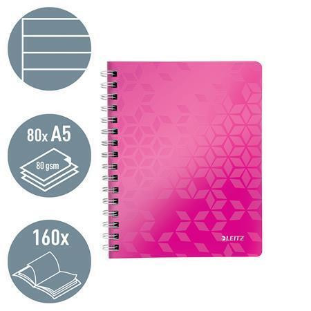 Blok na psaní "Wow", metalická růžová, A5, linkovaný, LEITZ