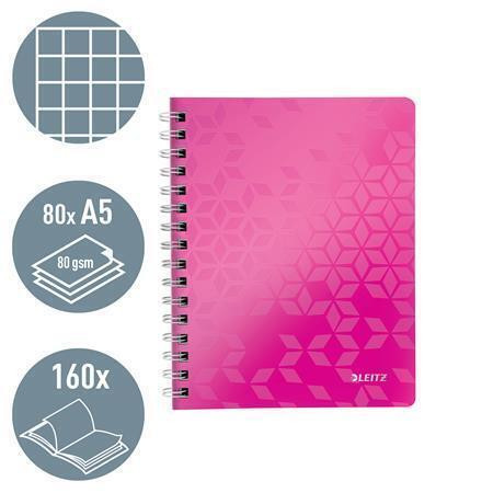 Blok na psaní "Wow", metalická růžová, A5, čtverečkovaný, LEITZ